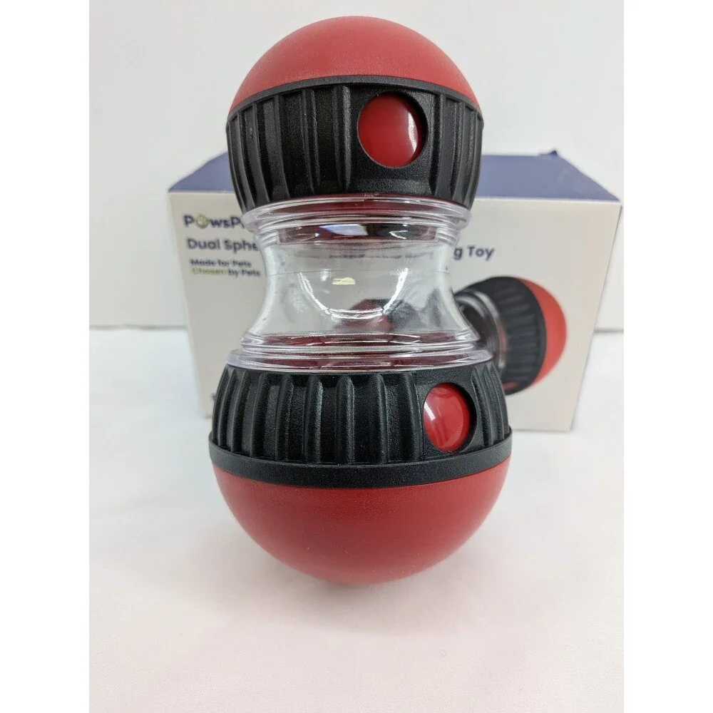 PowsPik Dual Sphere Treat Dispensing Rolling Toy - Red & Black Interactive Dog